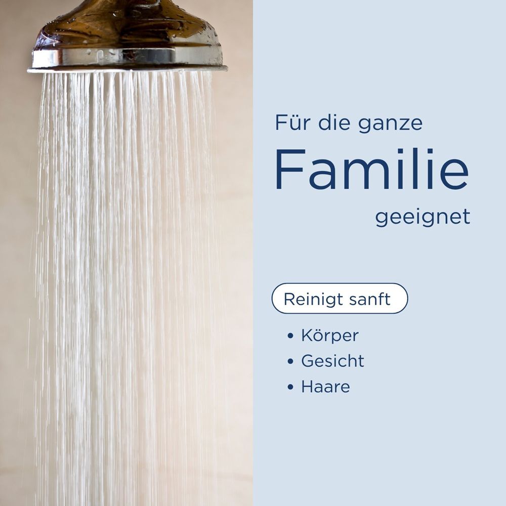 Pain lavant, emballage. Texte : frei öl, WaschStück pH 5,5, nettoyage 3-en-1 sans savon. Texte : Sans : alcool, colorants, microplastiques.