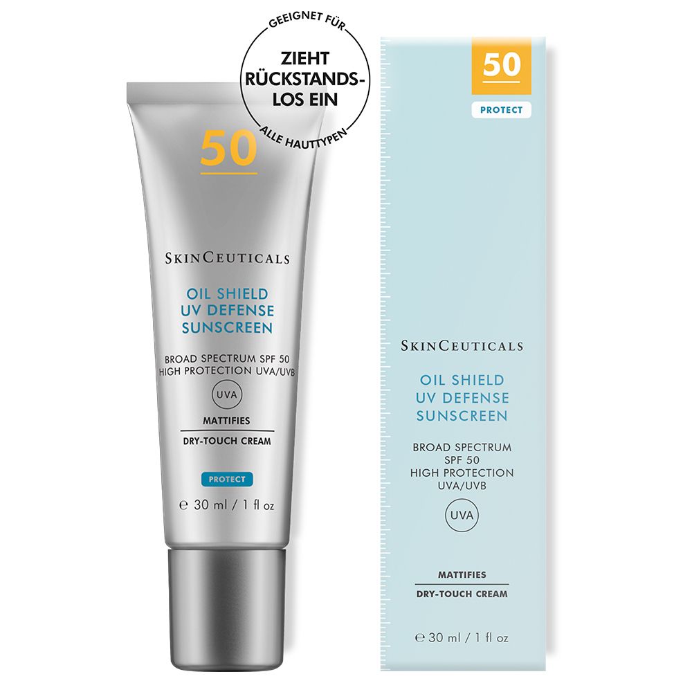 SkinCeuticals OIL SHIELD UV DEFENSE LSF 50 tube en verpakking. Gele 50.