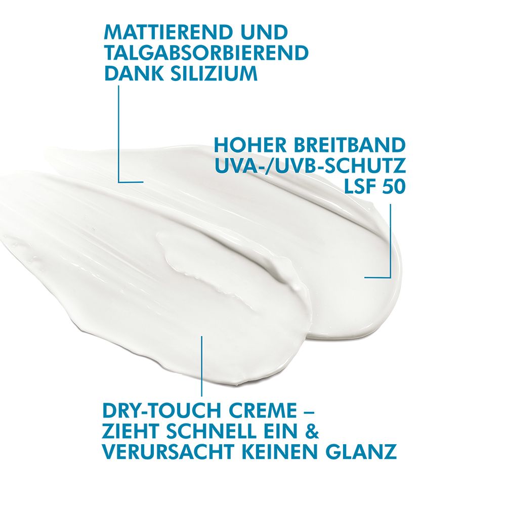Crèmetextuur. Tekst: DRY-TOUCH CRÈME - TREKT SNEL IN & VEROORZAAKT GEEN GLANS.