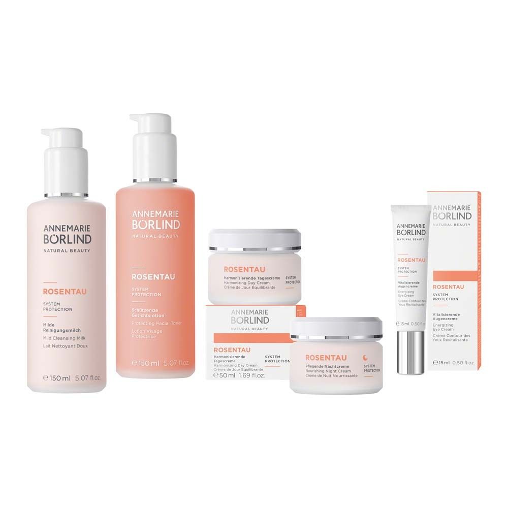 Verschillende producten van het merk ANNEMARIE BÖRLIND ROSENTAU. Flessen, crèmes en tubes.
