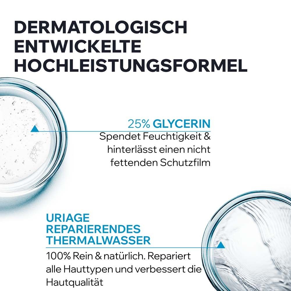 Huile lavante Uriage: 25% glycérine hydrate, eau thermale Uriage répare.