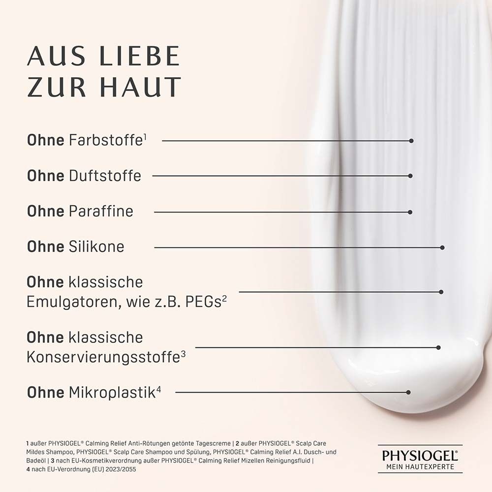 Tache de crème. Texte : Sans colorants, parfums, paraffines, silicones, émulsifiants, conservateurs, microplastiques.