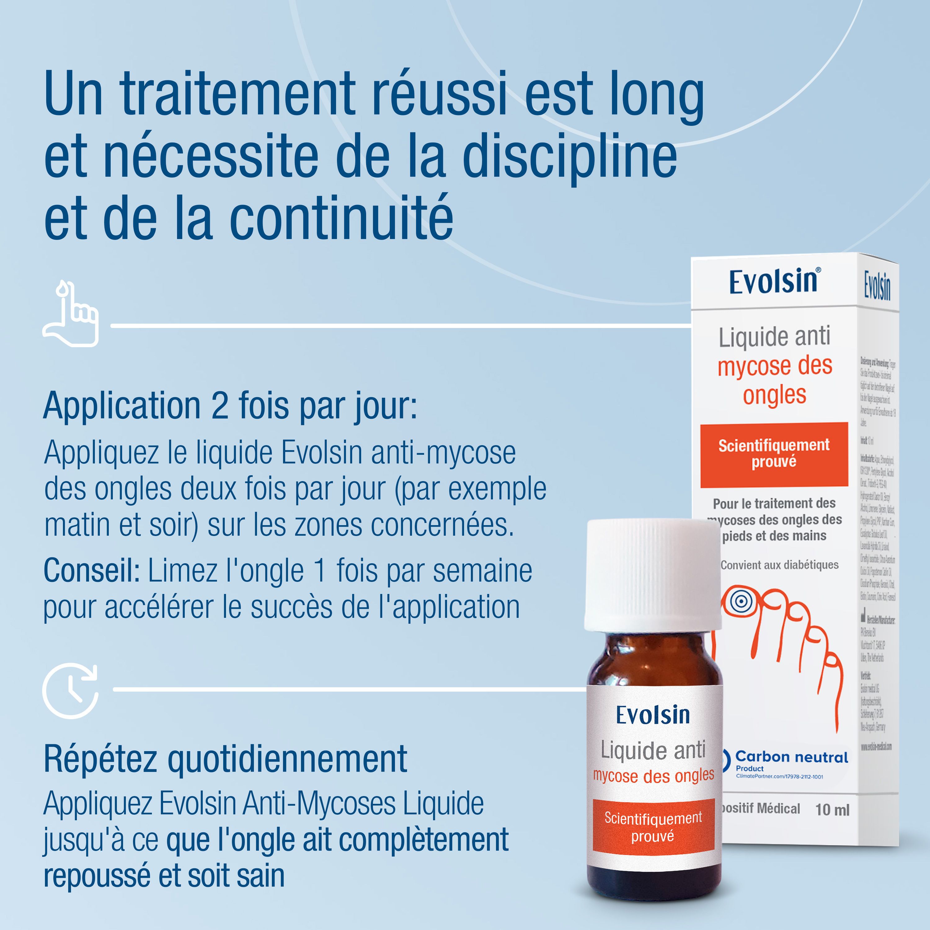 Publicité pour Evolsin, Liquide anti mycose des ongles. Projet Waldliebe. Flacon.