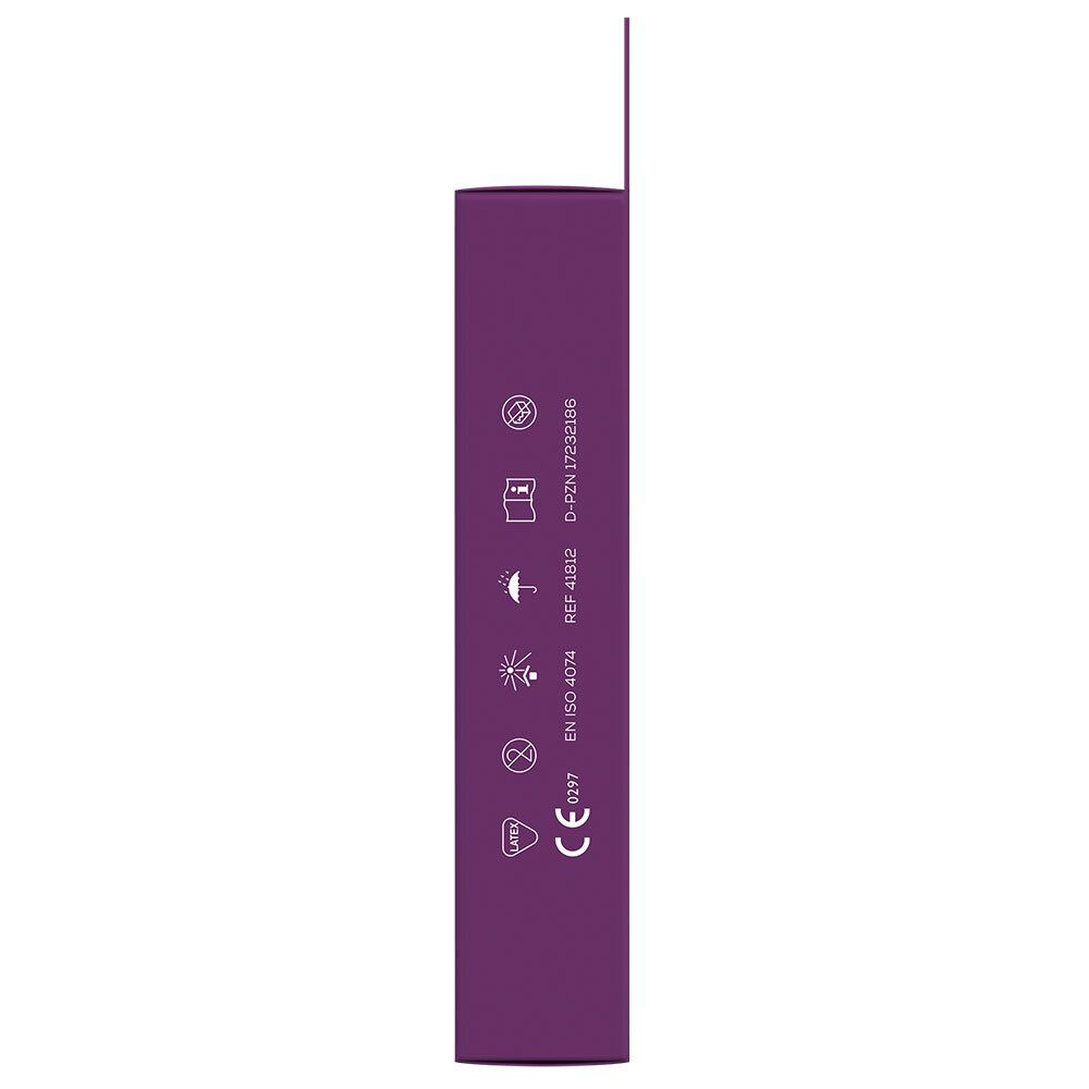 Zijaanzicht van de Ritex LONGTIME verpakking. Symbolen en certificeringen, waaronder CE-markering en latex-symbool.