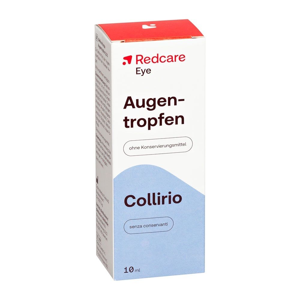 Redcare oogdruppels verpakking 10ml en blauwe applicator.