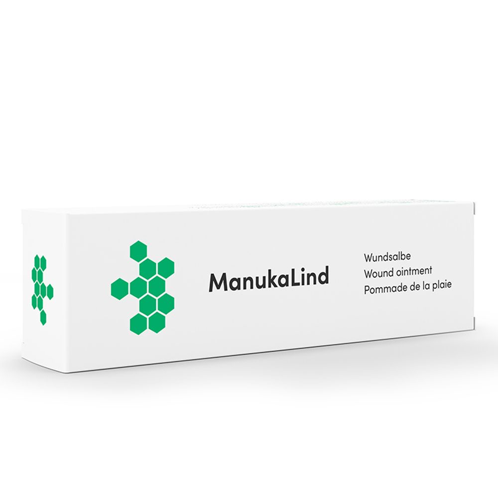 Witte doos met ManukaLind-logo en opschrift Wondzalf.