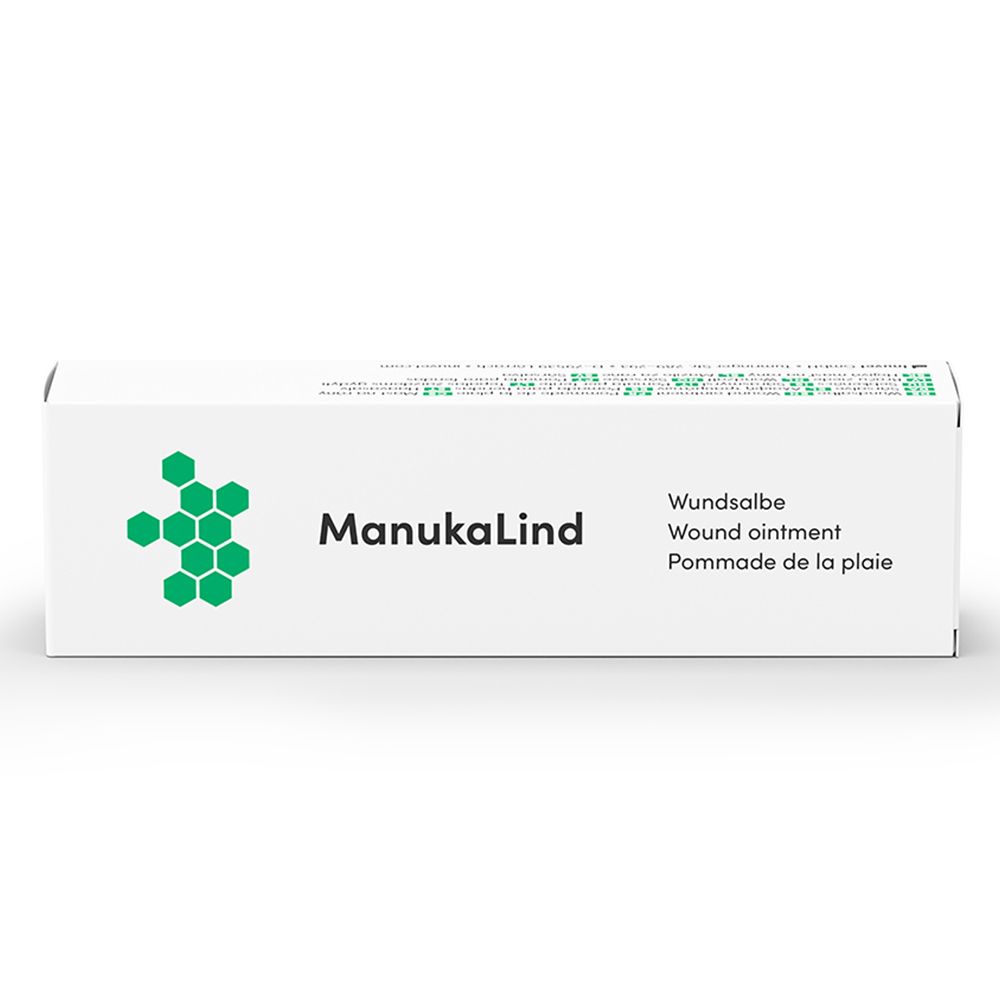 Witte doos met ManukaLind-logo en opschrift Wondzalf.