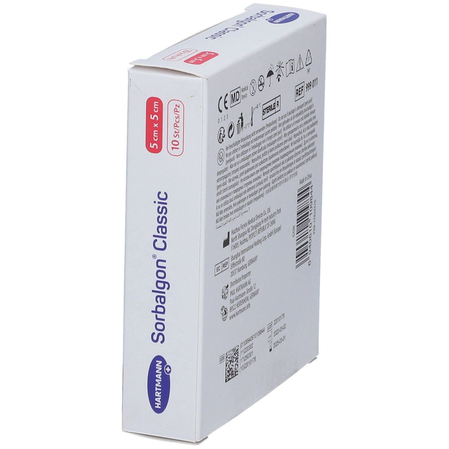Schuine verpakking van Sorbalgon® Classic. Achterkant met informatie.