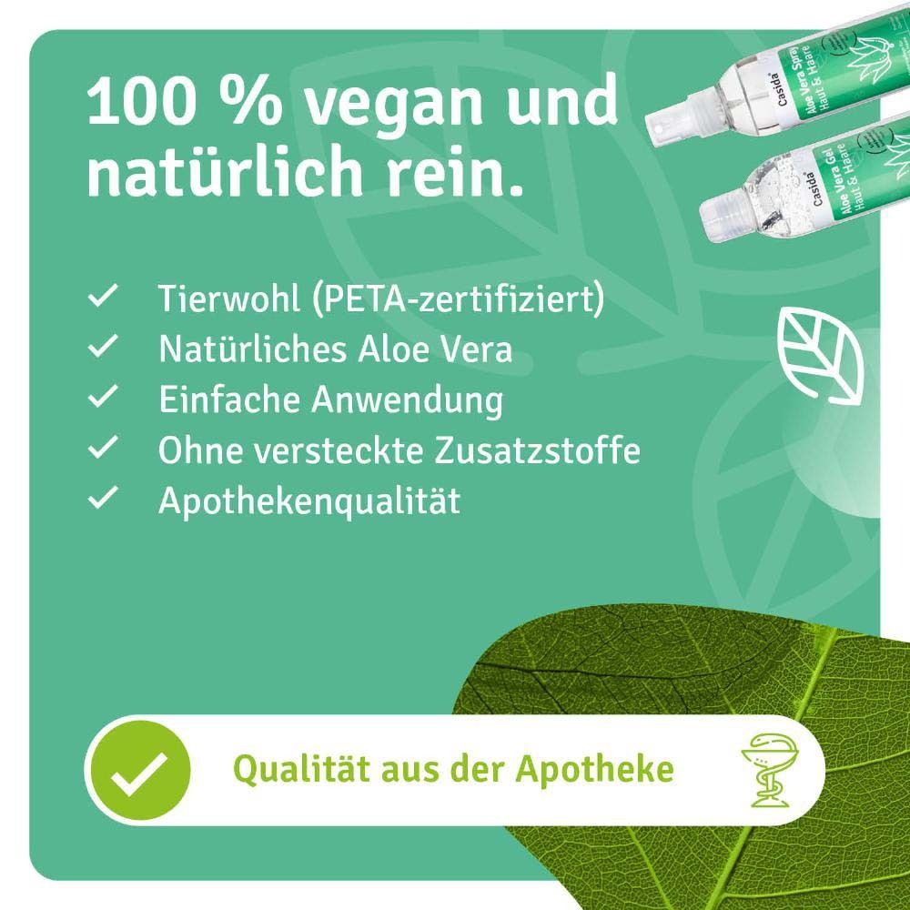 Casida Aloe Vera: 100% vegan en natuurlijk puur. PETA-gecertificeerd, zonder verborgen toevoegingen, apotheekkwaliteit.