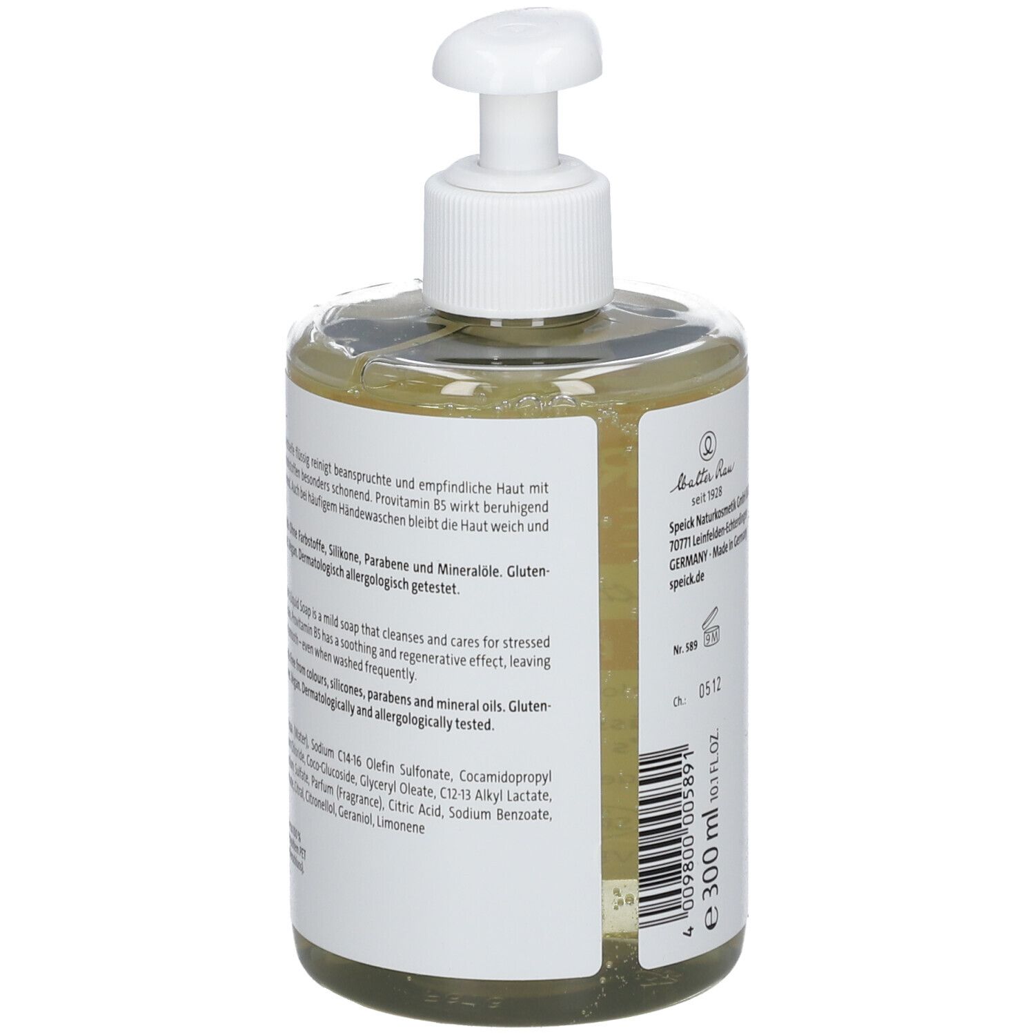 Flacon avec pompe doseuse, savon liquide 300 ml.