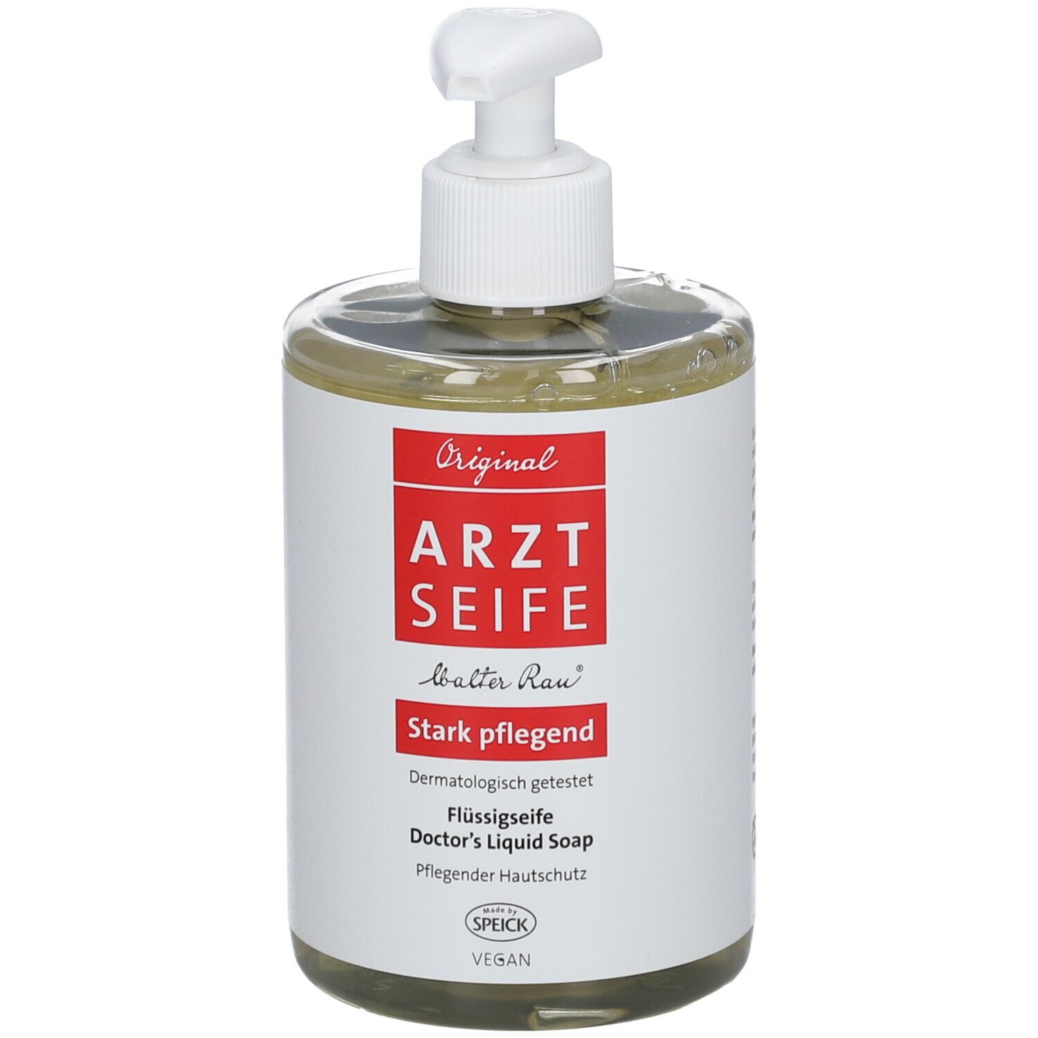 Savon liquide Original Arzt Seife dans un flacon pompe transparent. Fortement nourrissant, testé dermatologiquement.