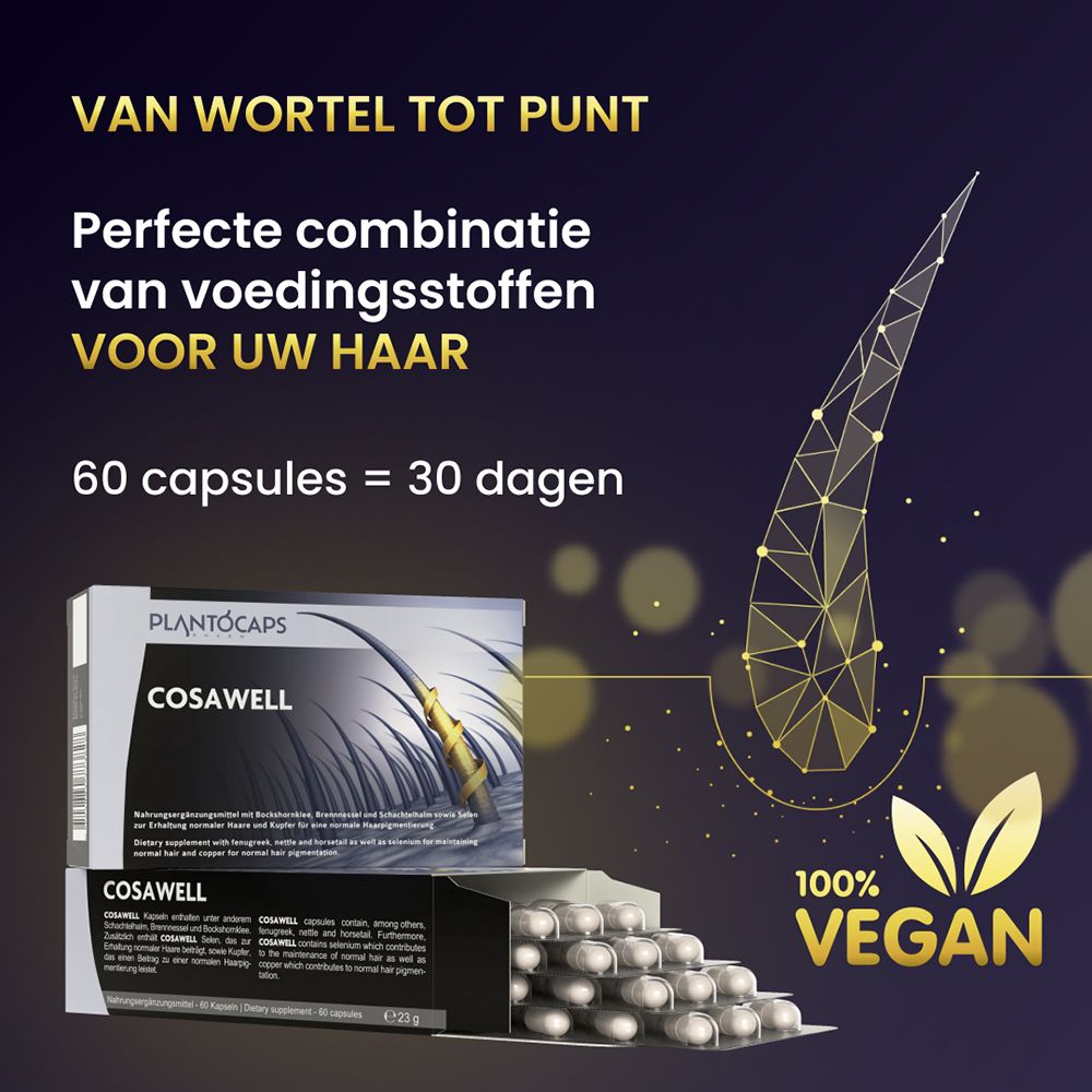 PlantoCaps Cosawell verpakking met haarconcept.