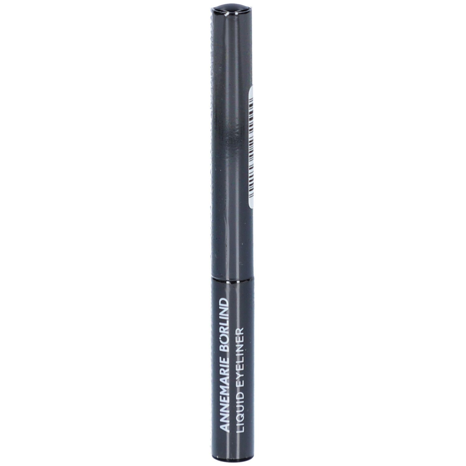 Eyeliner liquide noir dans un étui cylindrique. L'étui porte l'inscription blanche : LIQUID EYELINER. Orientation verticale.
