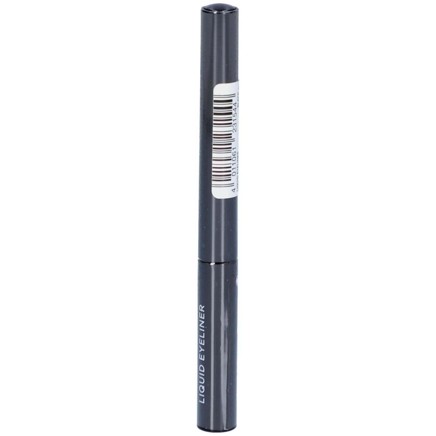 Eyeliner liquide noir dans un étui cylindrique. L'étui porte l'inscription blanche : LIQUID EYELINER. Orientation verticale.