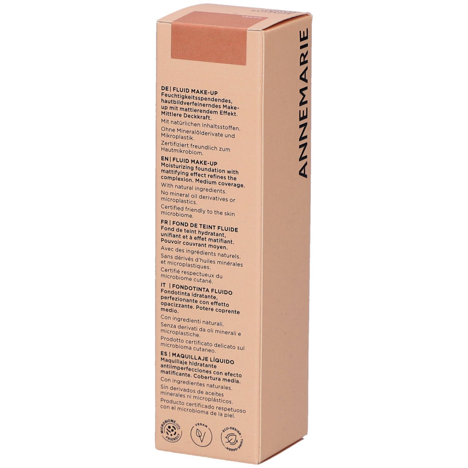 Dos de l'emballage ANNEMARIE BÖRLIND. Descriptions multilingues et certifications du produit.