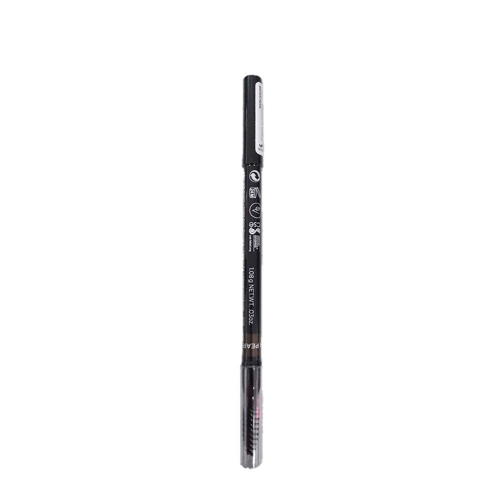 Crayon à sourcils avec capuchon noir. Le crayon est brun foncé et imprimé d'informations sur le produit. Inscription: 106 NET WT. 0.03G.