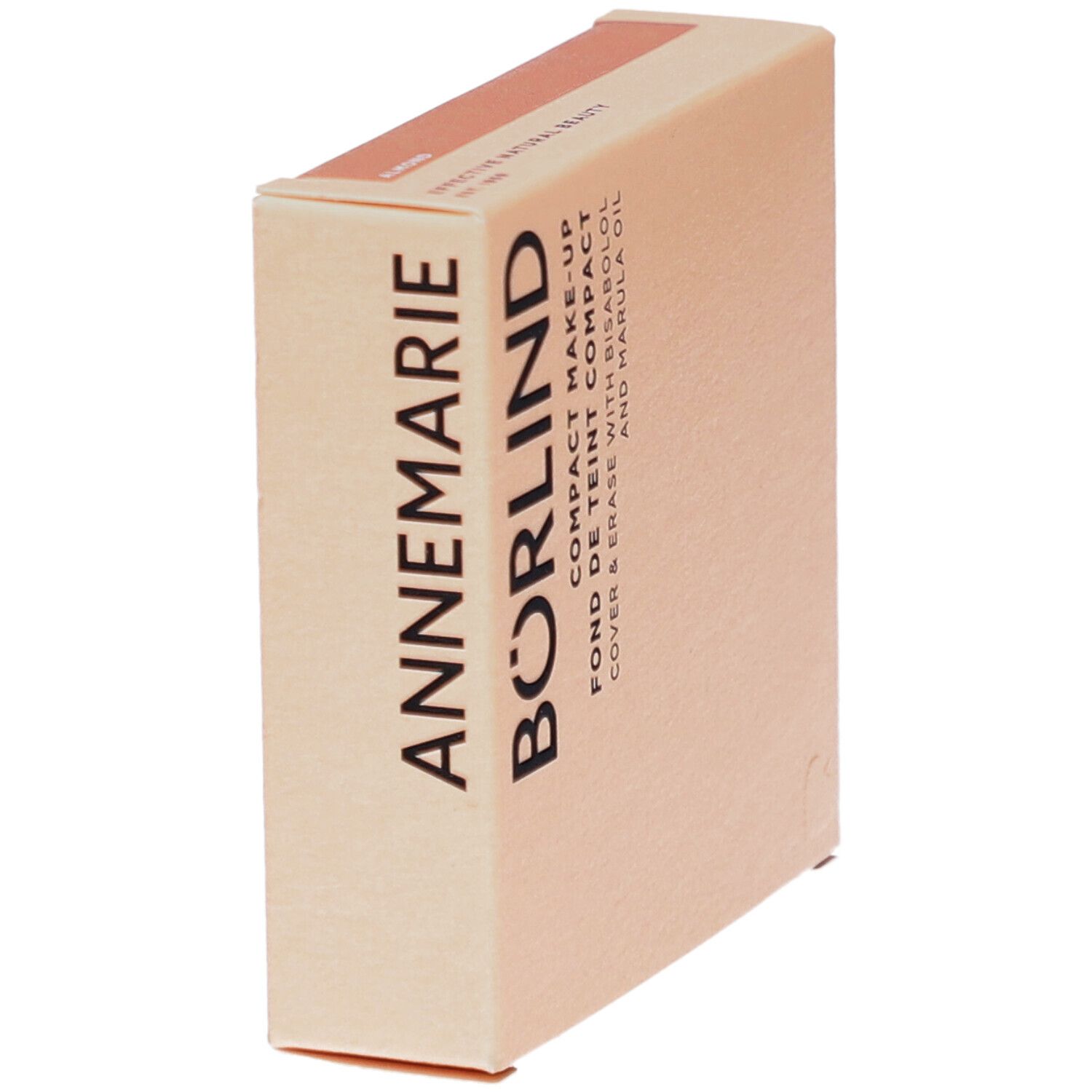 Emballage de maquillage compact. Boîte beige-rosé avec le nom de marque ANNEMARIE BÖRLIND.