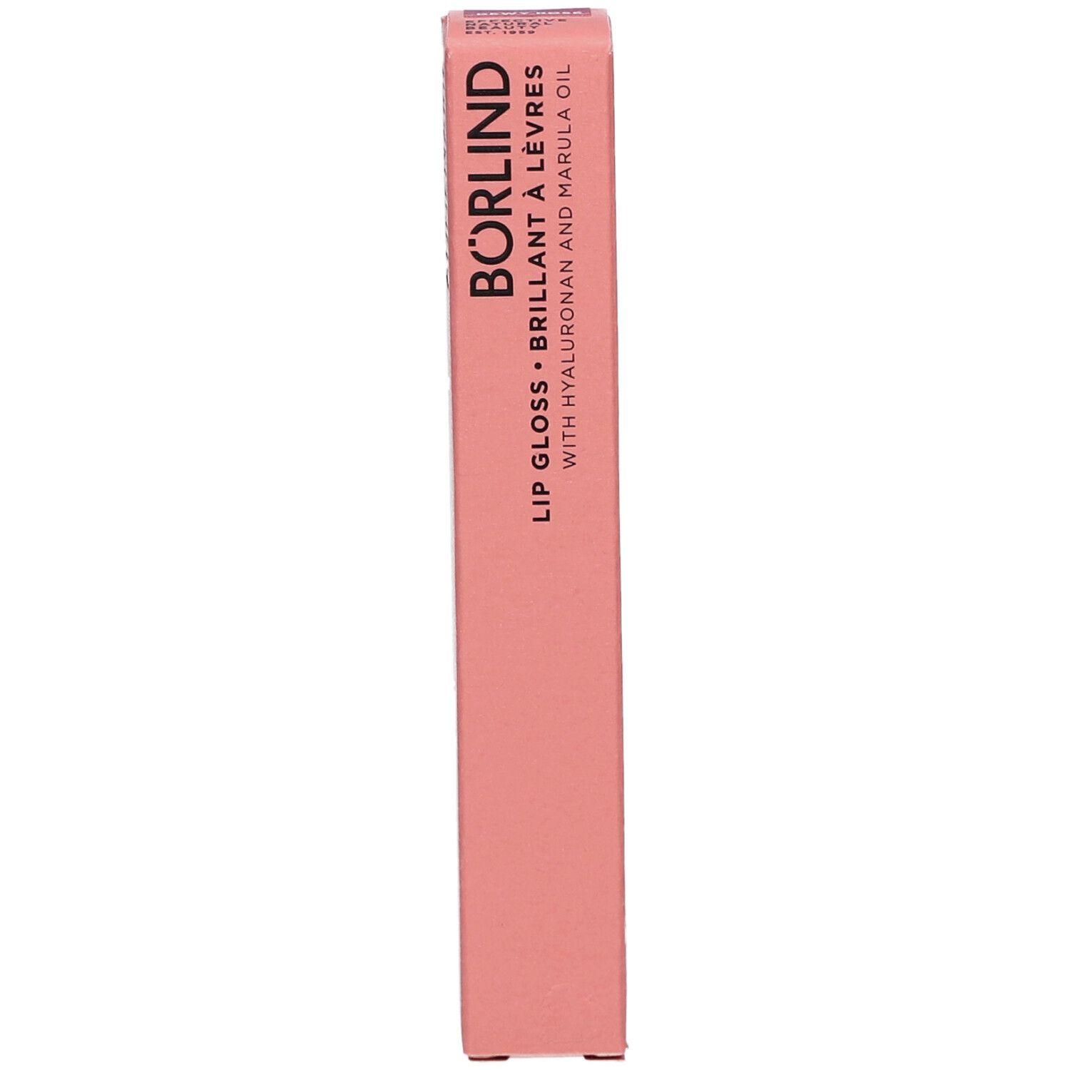 Roze verpakking met BÖRLIND Lip Gloss. Bevat hyaluronzuur en marula-olie.