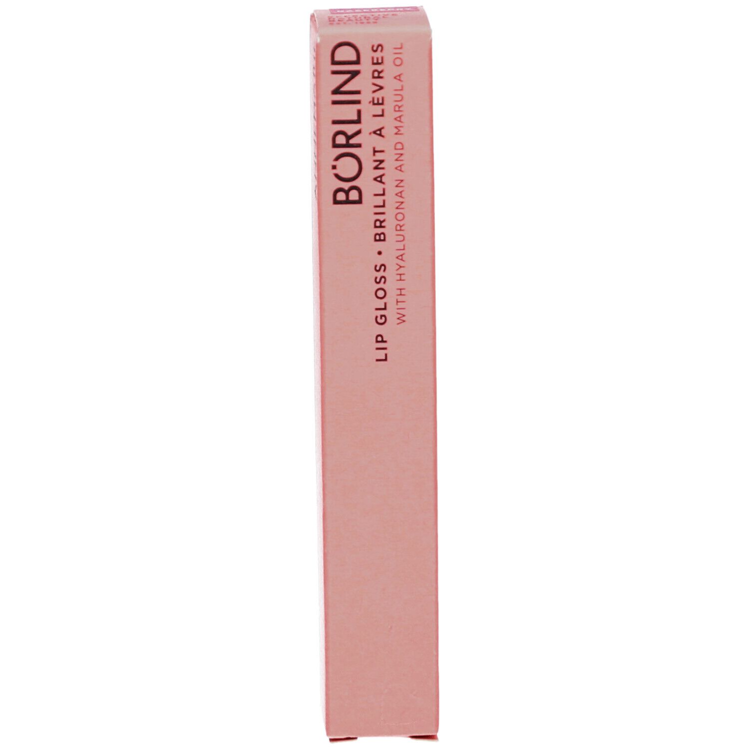 Lipgloss-tube met zwarte dop. Roze glinsterende textuur. Opschrift: ANNEMARIE BÖRLIND, Lipgloss.