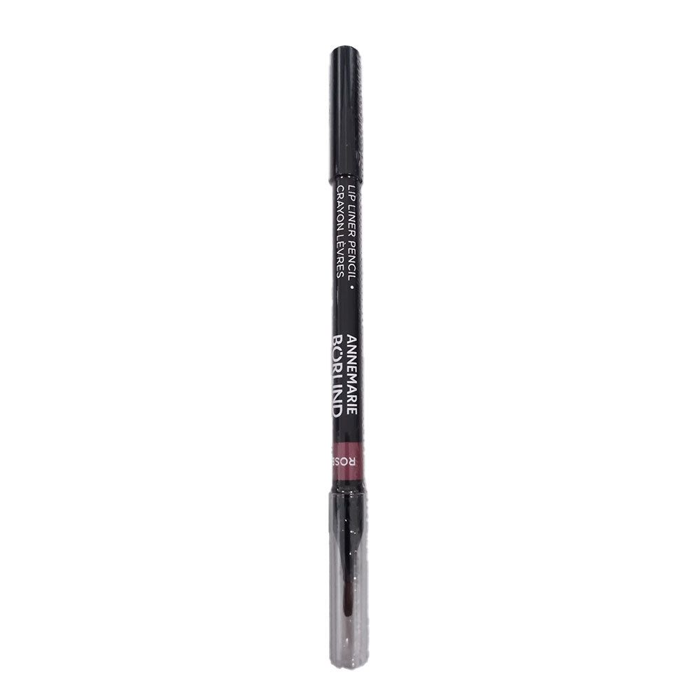 Crayon contour des lèvres rosewood. Crayon brun foncé avec capuchon argenté. Marque BÖRLIND, lettrage. Nom du produit: Lip Liner Pencil.