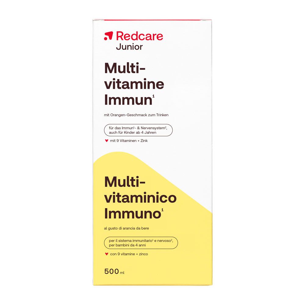 Doos voor Redcare Junior Multivitamin Immun siroop, 500ml.