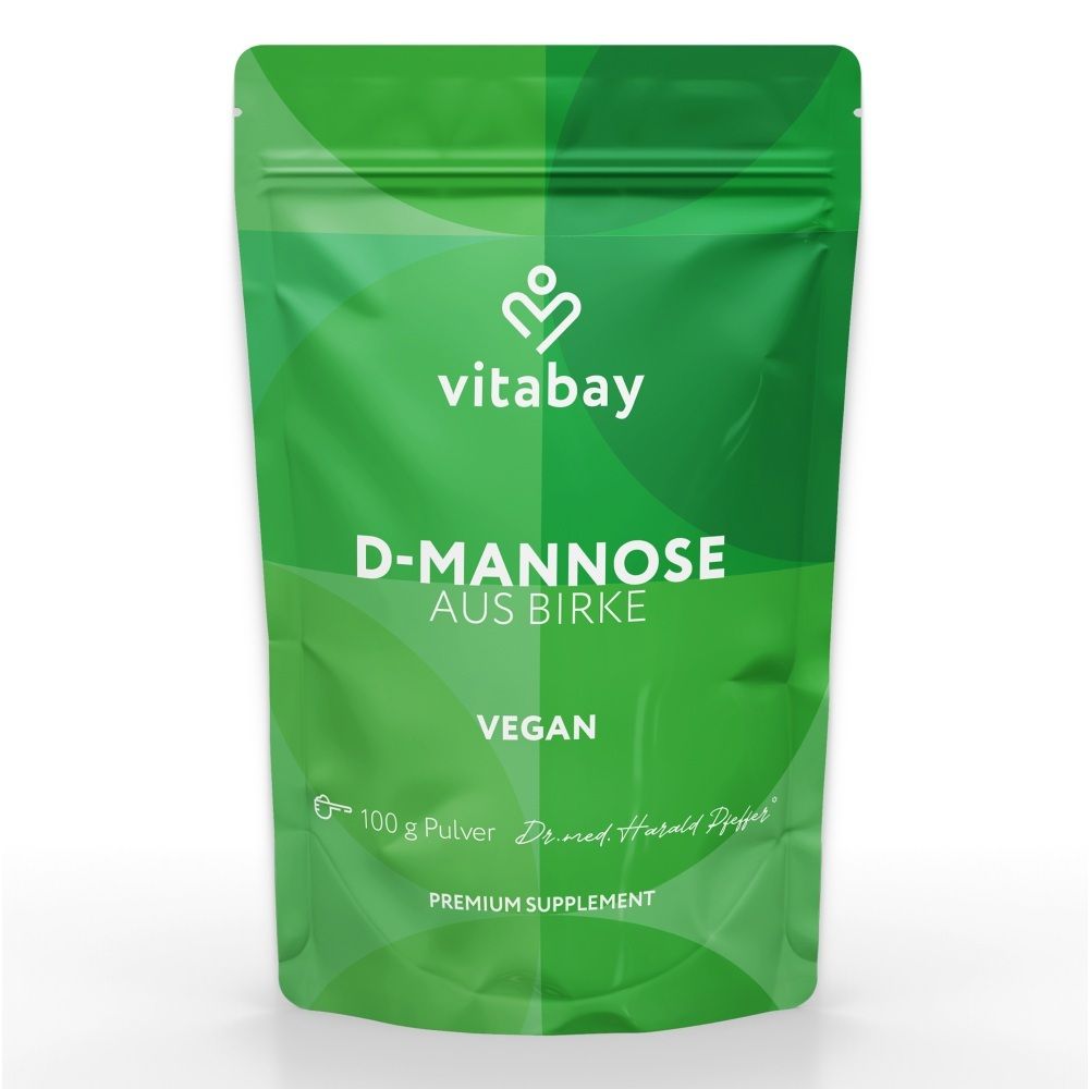 Sachet vert Vitabay D-Mannose de bouleau, poudre 100g.