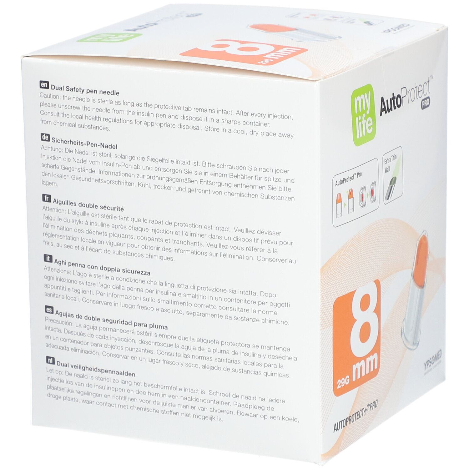 mylife AutoProtect PRO Aiguilles de sécurité pour stylo 8 mm 29 G
