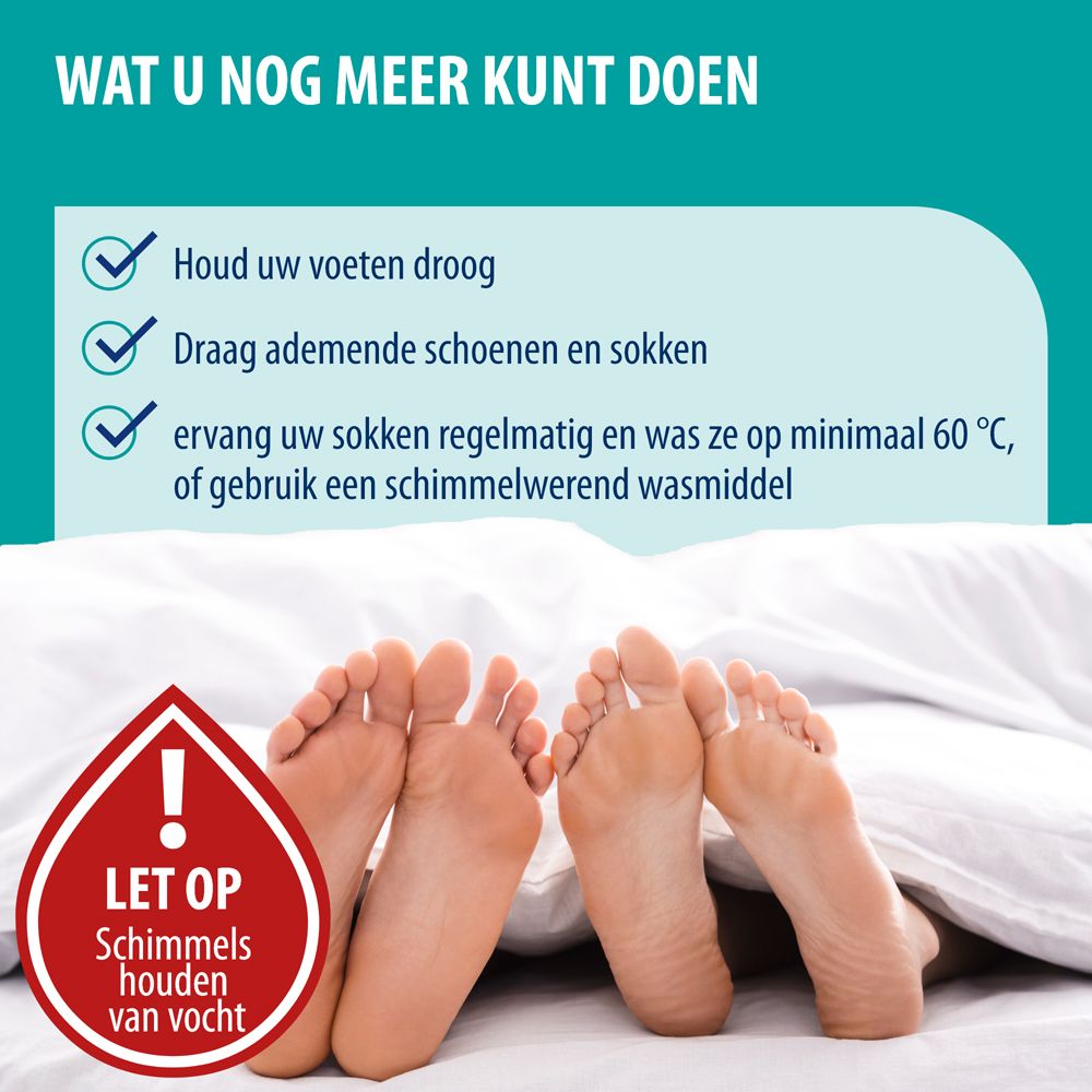 Wat u nog meer kunt doen tegen nagelschimmel. Houd uw voeten droog, ademende schoenen.