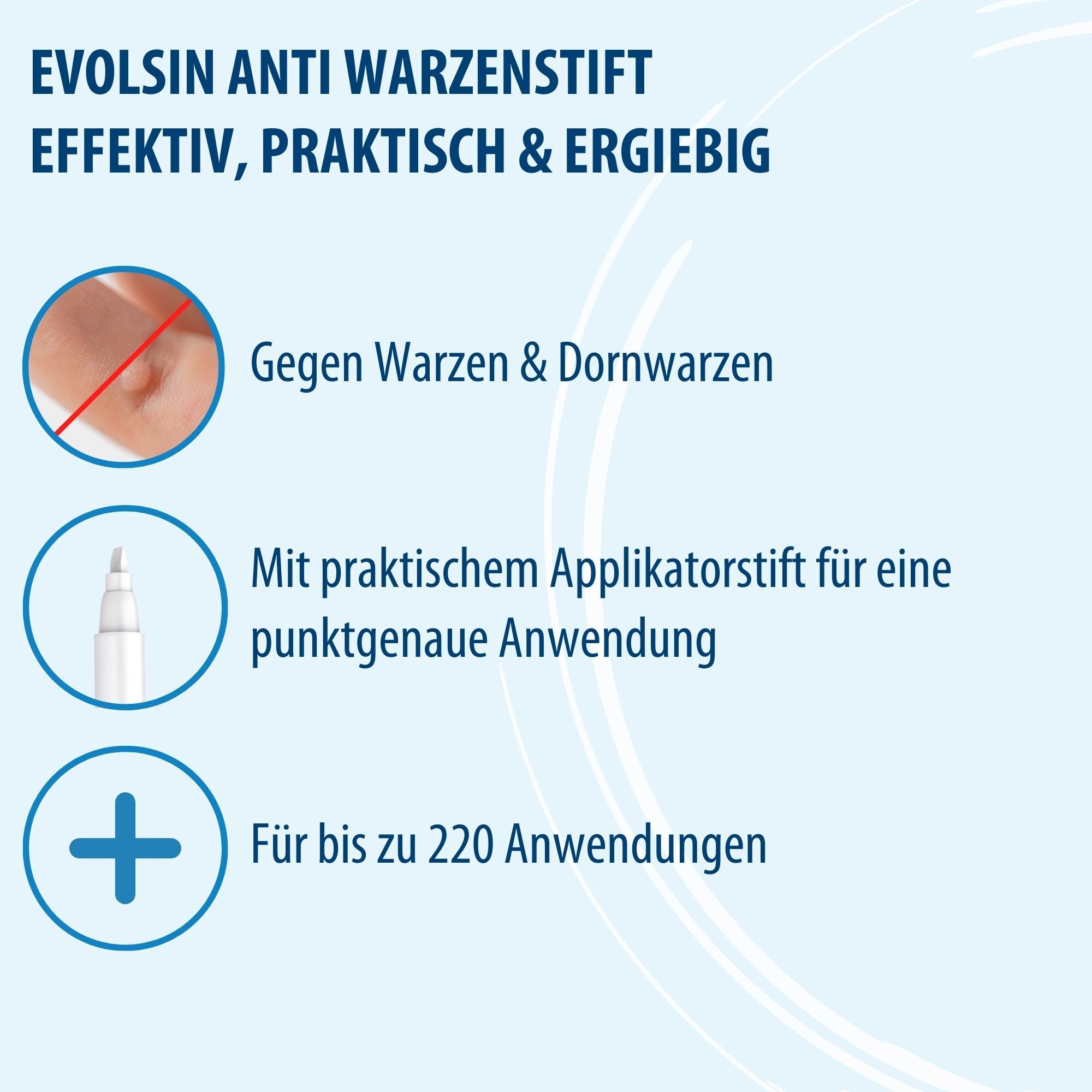 Infographic: Anti-wrattenpen. Tegen wratten. Applicatorpen. Tot 220 toepassingen.