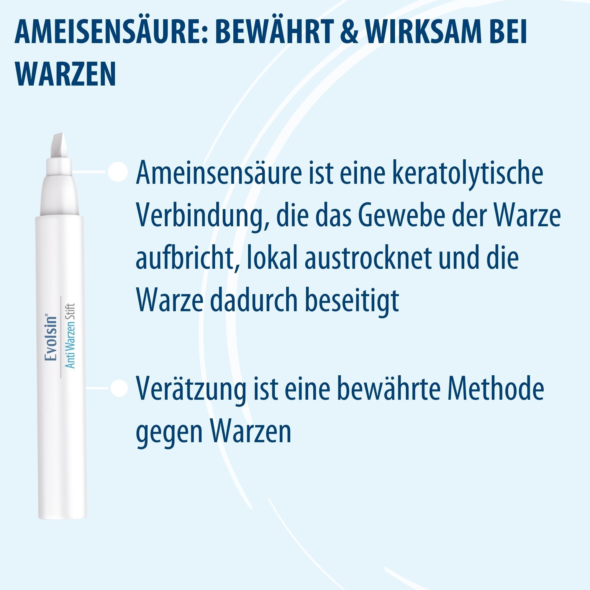 Infographic: Mierenzuur. Actieve stof in de wrattenpen. Tekstuele uitleg en illustratie.