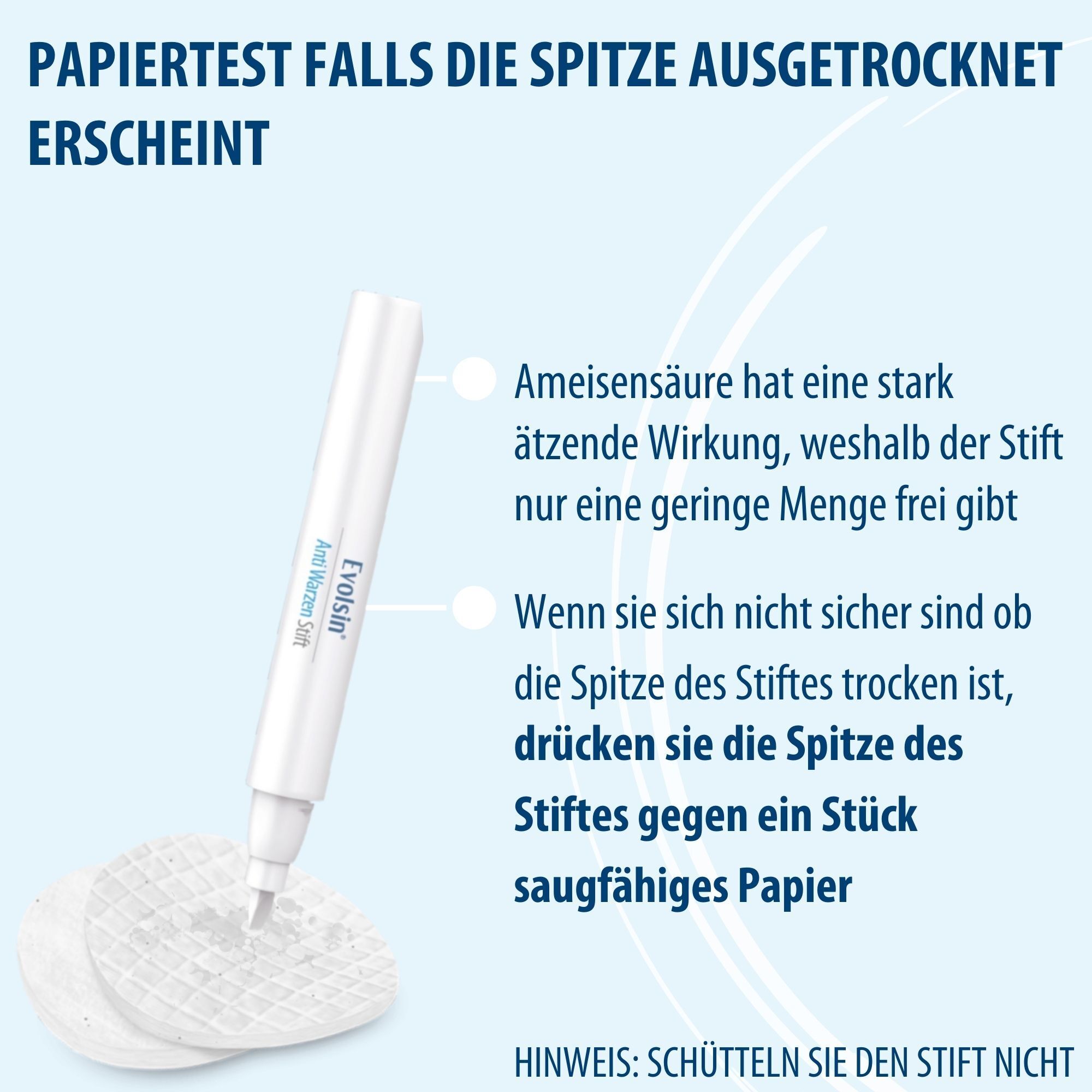 Infographic: Papiertest. Instructies als de punt is uitgedroogd. Illustratie en tekst.