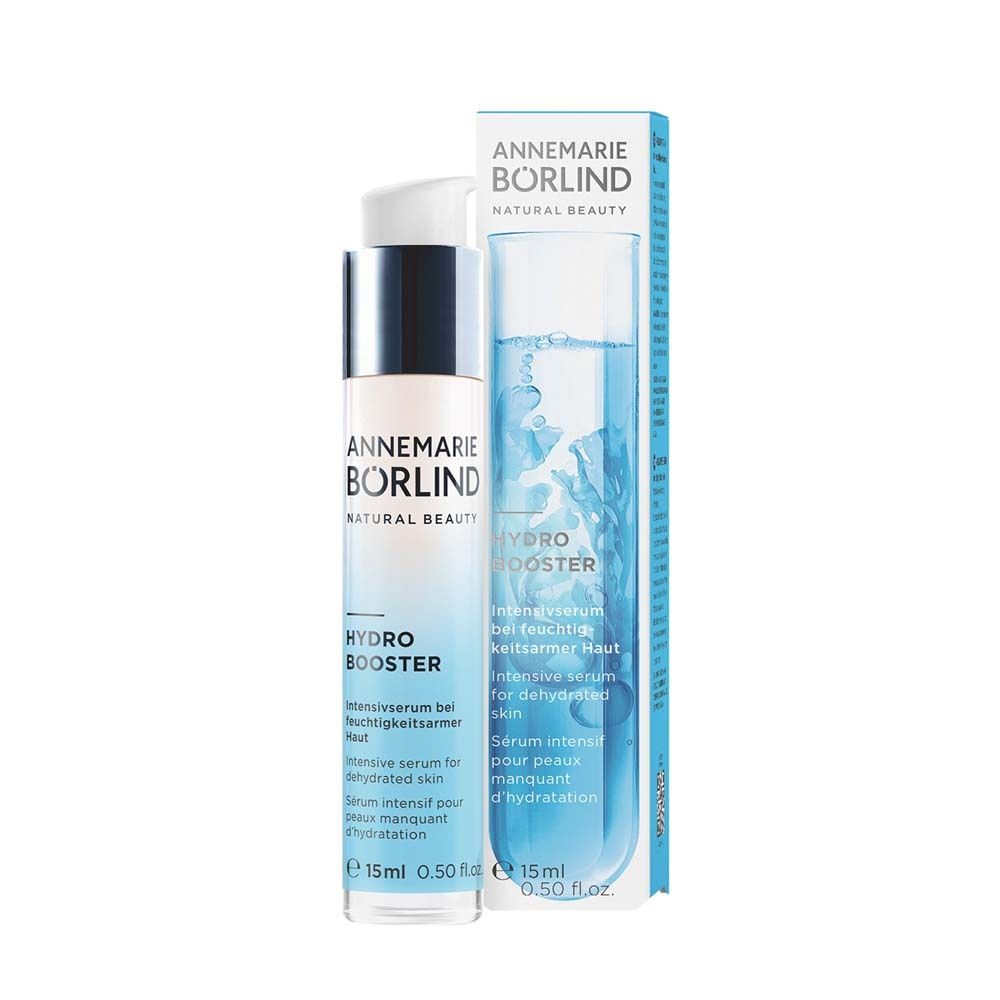 BÖRLIND Hydro Booster Concentraat. Fles en verpakking. Wit, blauw. 15ml.