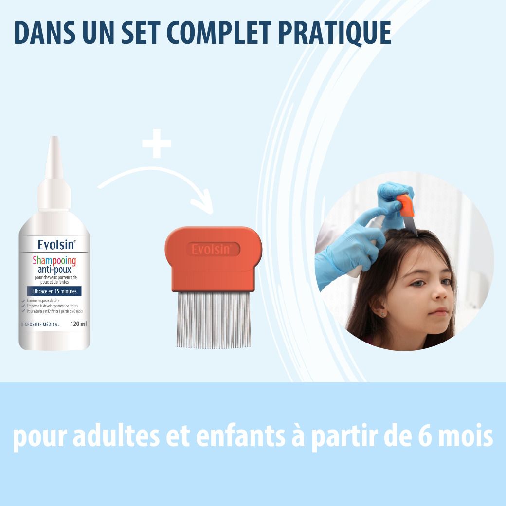 Ensemble de produits avec shampooing, peigne et autres produits. Texte : Partenaire pour une peau saine.