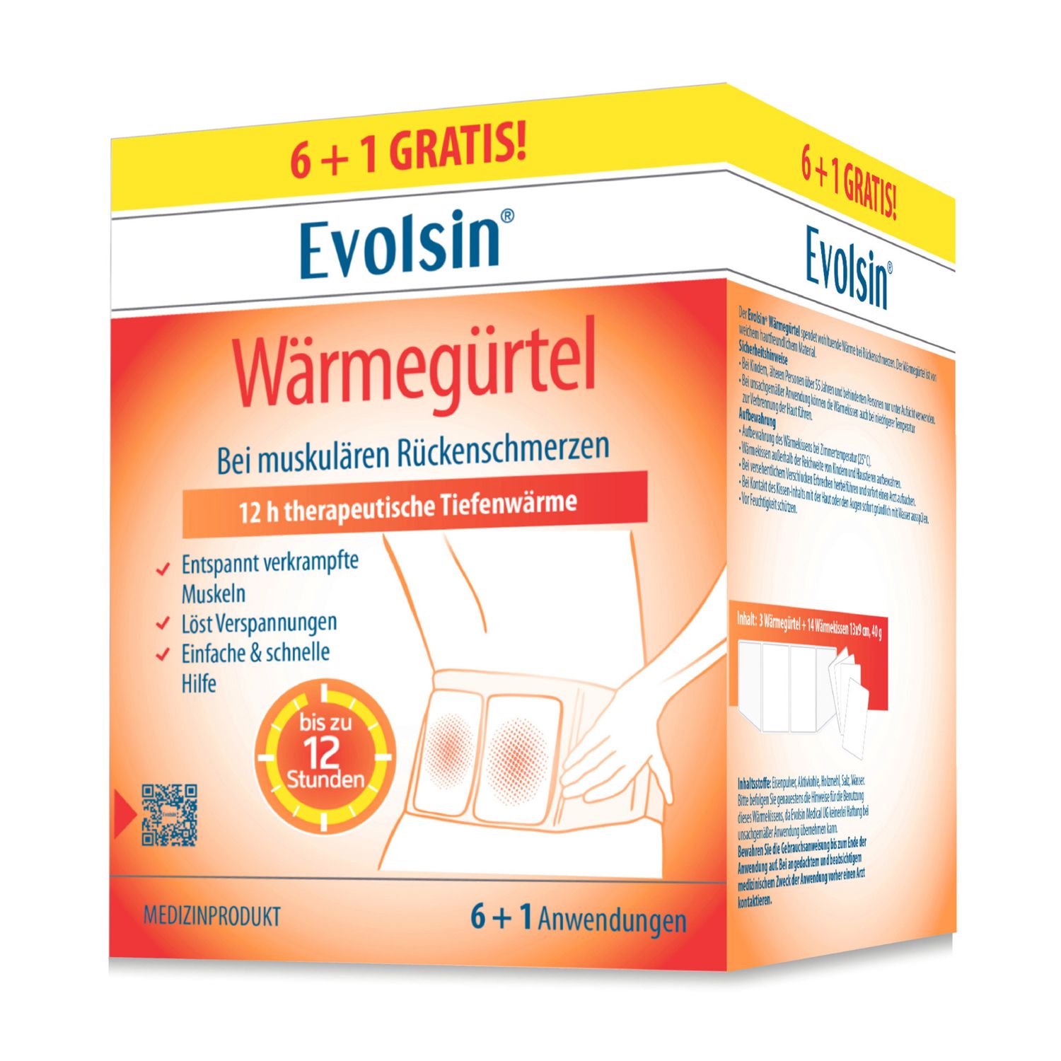 Verpakking Evolsin Warmtegordel, 7 toepassingen voor rugpijn.