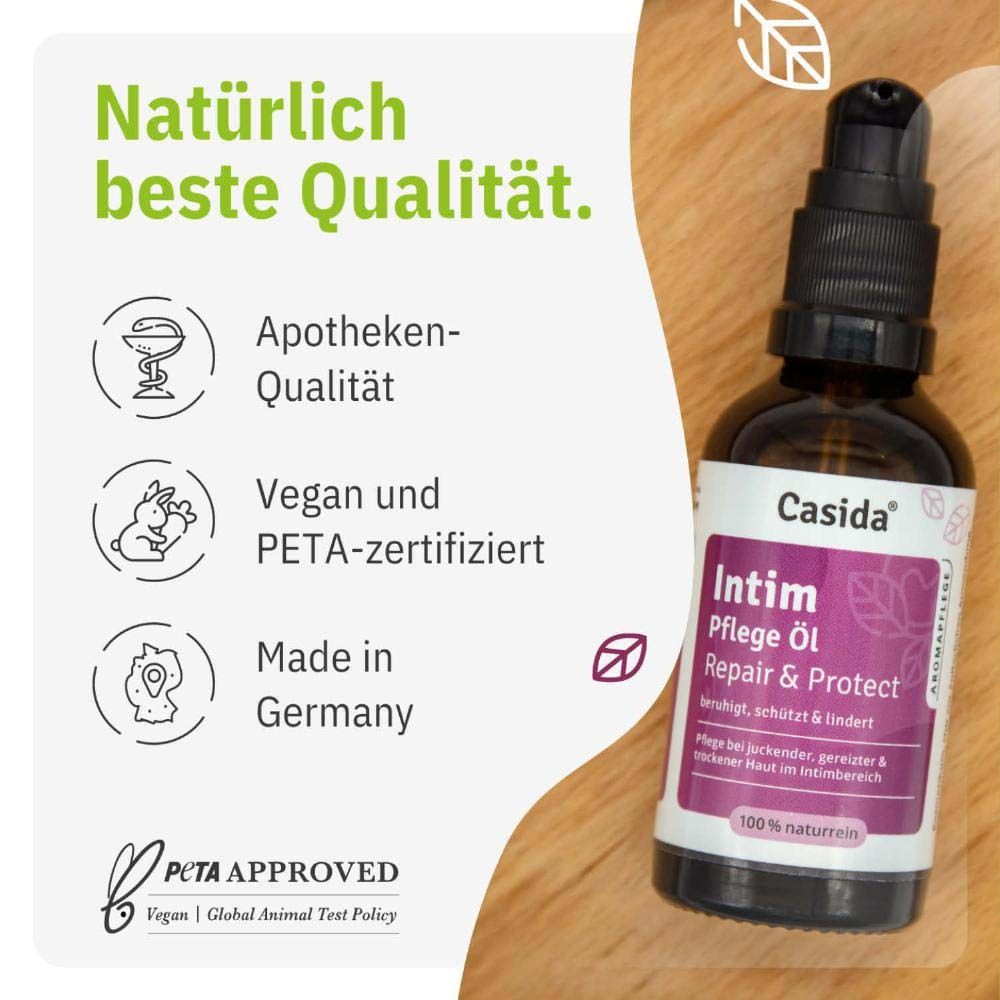 Flacon avec texte. Qualité pharmacie, Vegan et certifié PETA, Fabriqué en Allemagne. PETA APPROUVÉ.