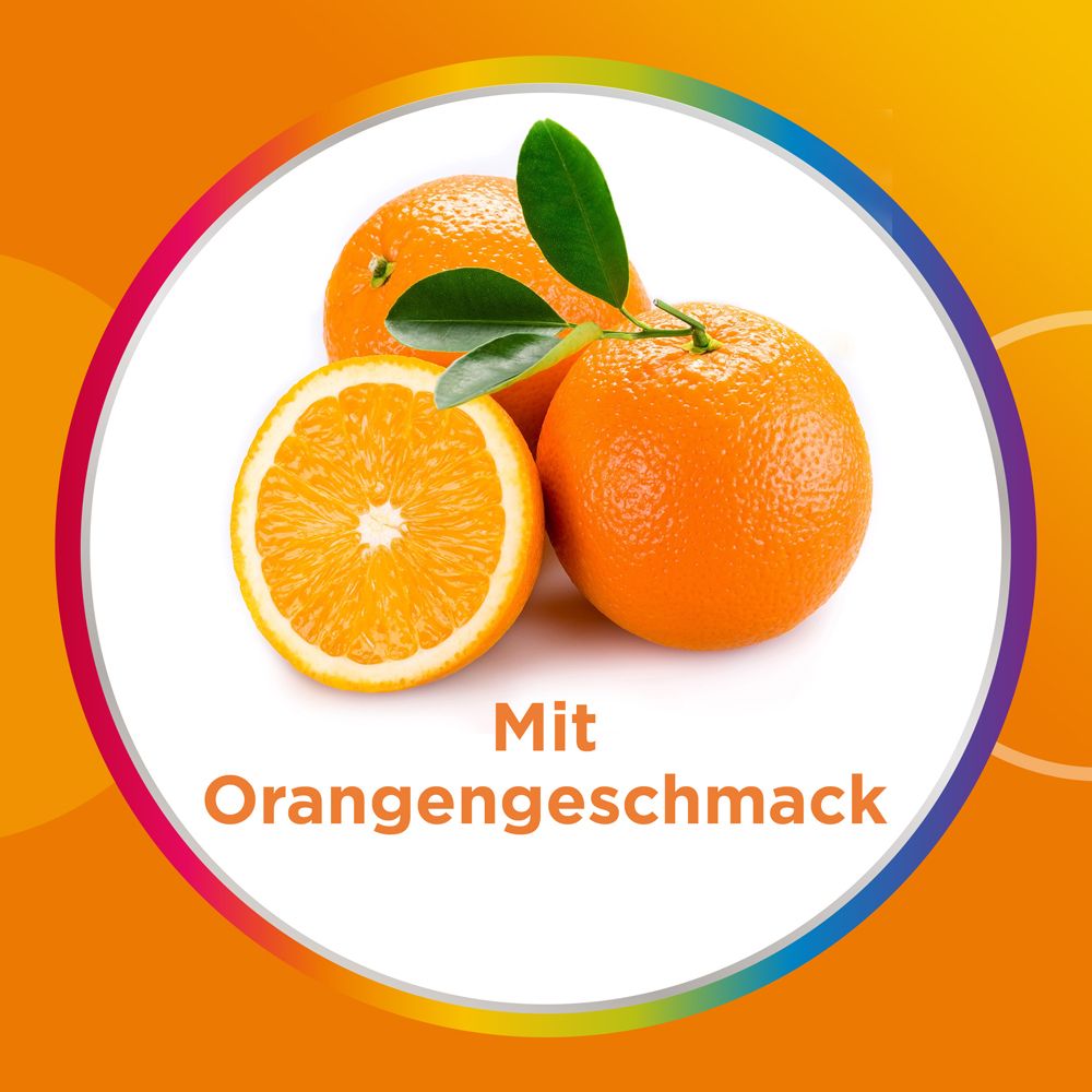 Centrum Kids Immun Gummies met sinaasappelsmaak, weergegeven door verse sinaasappels.