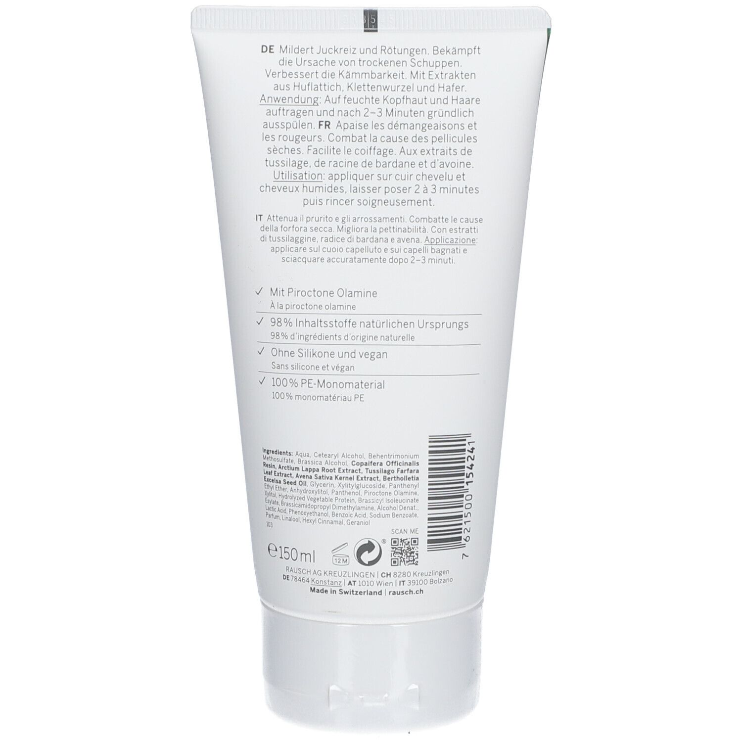 Dos du tube avec texte. Ingrédients, instructions d'utilisation et informations sur le fabricant. Matériau 100% PE.