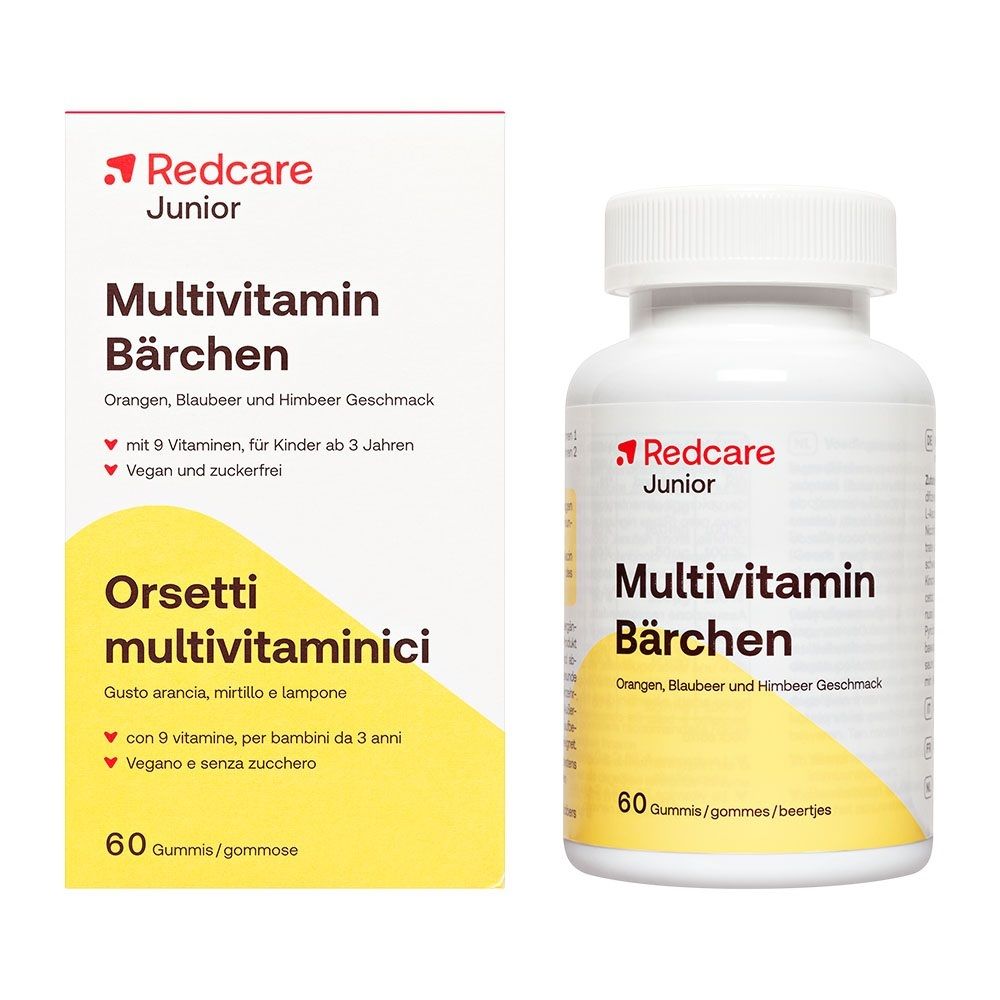 Redcare Junior Multivitamin Bärchen doos en fles, 60 beertjes.