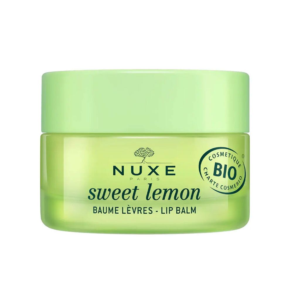 Baume à lèvres NUXE Sweet Lemon dans un pot vert clair avec label BIO.