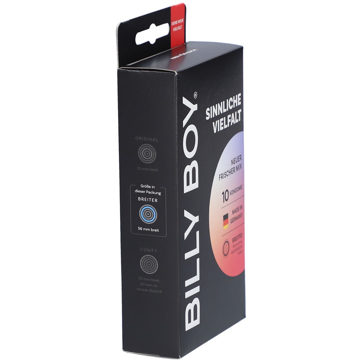 Boîte de préservatifs BILLY BOY, "Sinnliche Vielfalt", 10 pièces, 56 mm de large.
