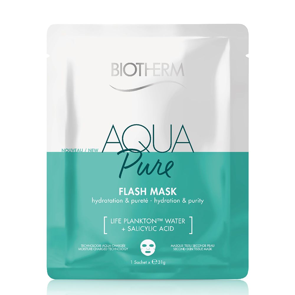 Verpakking van een BIOTHERM Aqua Pure gezichtsmasker met Life Plankton en salicylzuur.