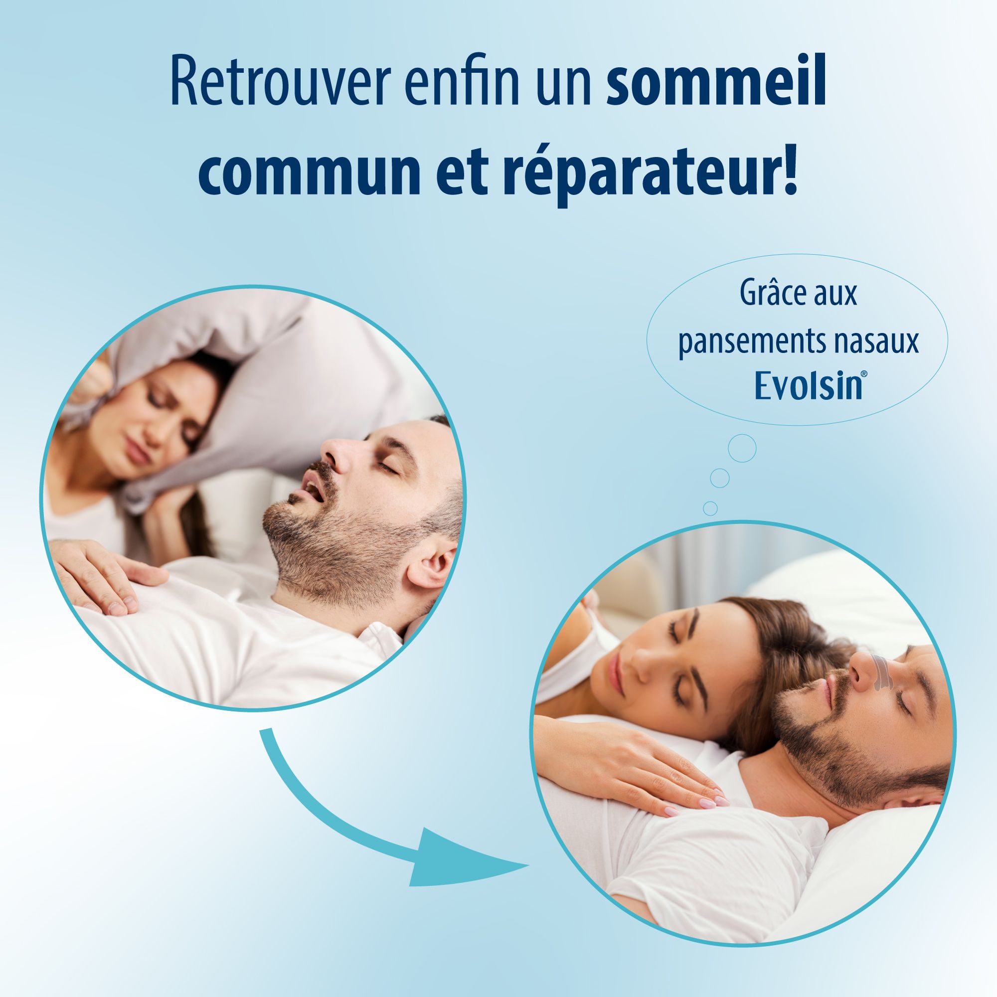 Boîte de Cerotti Nasali Evolsin. Contient 30 cerotti. Texte: Réduit le ronflement, facilite la respiration, dilate les fosses nasales.