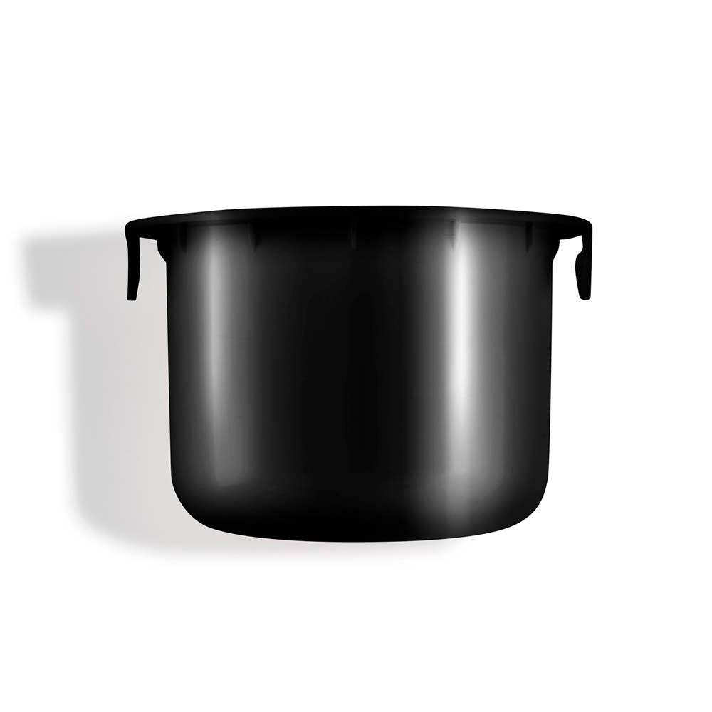 Zwarte navulverpakking. Cilindrische vorm met twee handgrepen aan de zijkant. Voor LIERAC Premium crème.