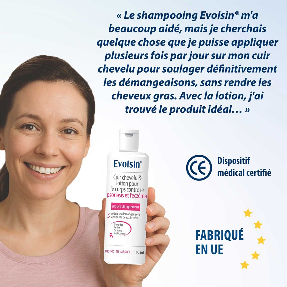 Bouteille et boîte de lotion Evolsin, 100 ml, cliniquement prouvé.