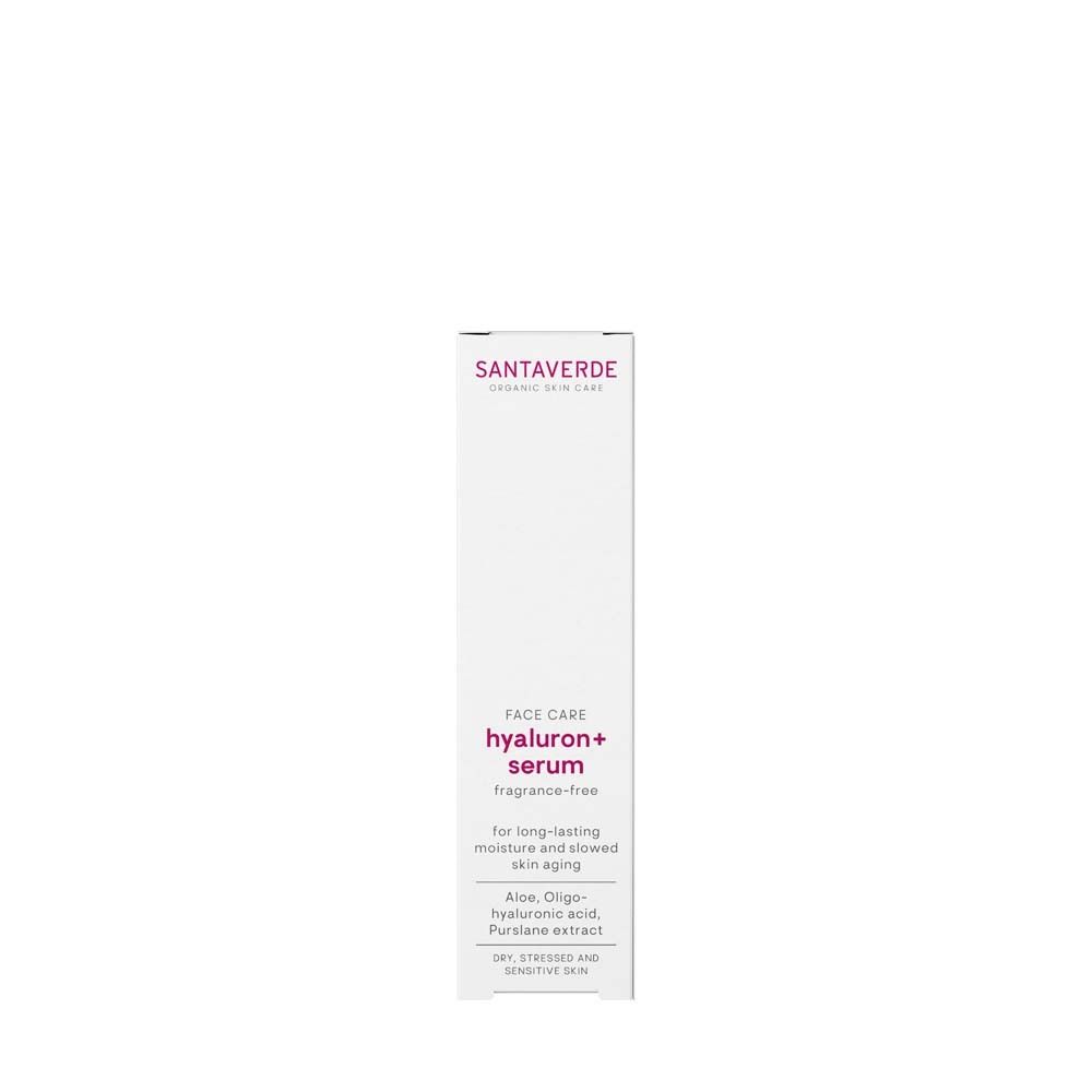 Emballage pour sérum SANTA VERDE Hyaluron+, sans parfum, à l'aloe et à l'acide hyaluronique.