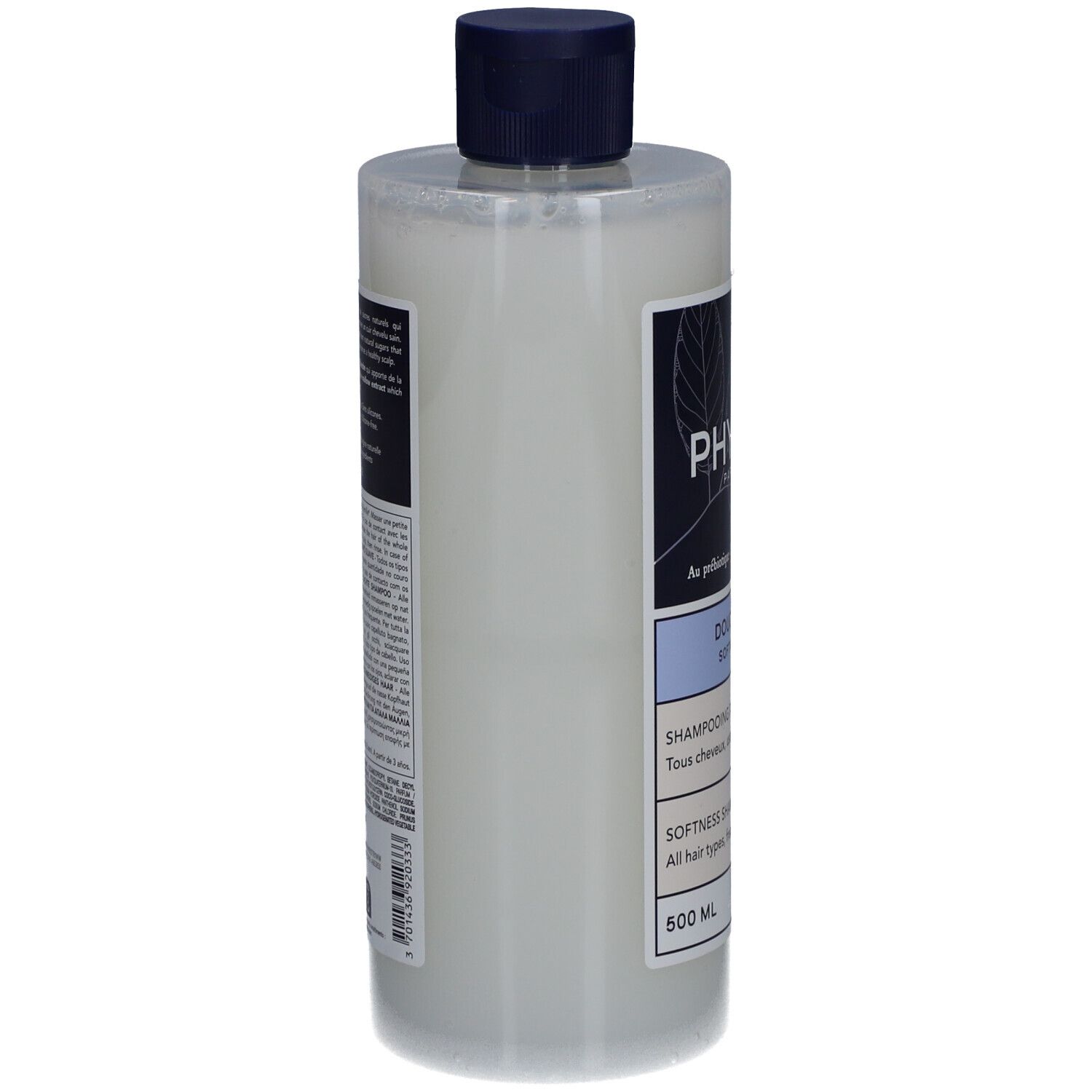 Bouteille de shampoing Phyto, 500 ml, pour tous types de cheveux.