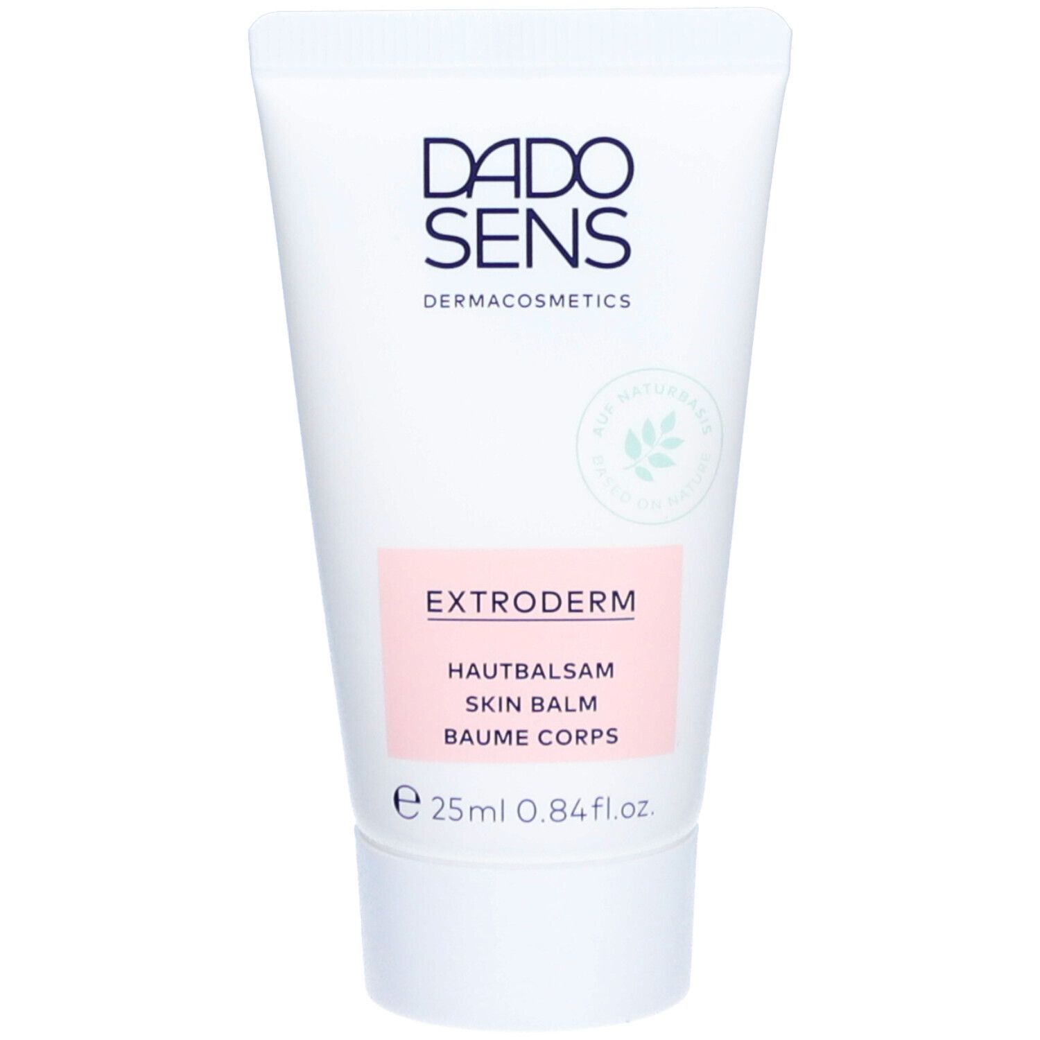 Witte tube met DADO SENS-logo en EXTRODERM. Roze etiket met productnaam. 25ml.