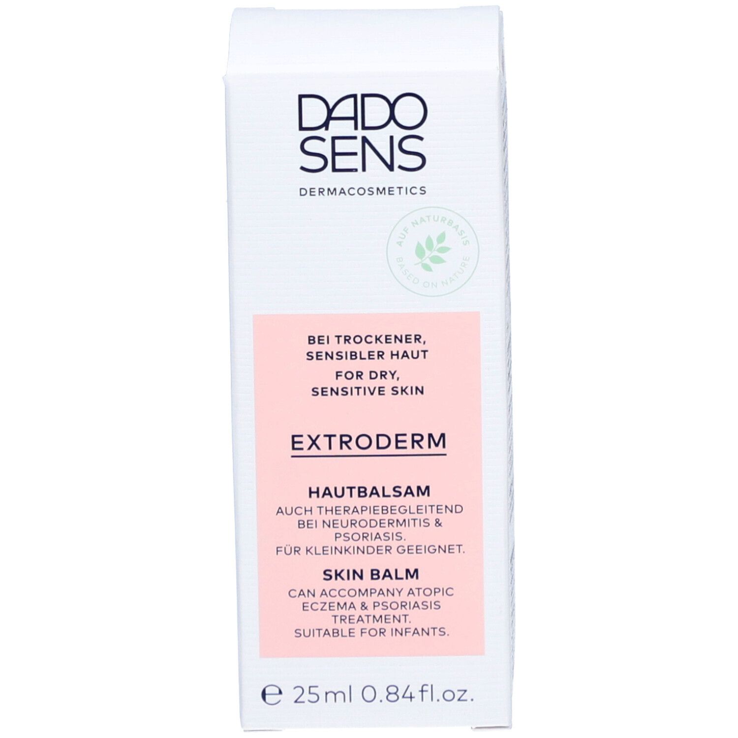 Kartonnen verpakking met DADO SENS-logo en EXTRODERM. Productnaam en gebruiksaanwijzing.
