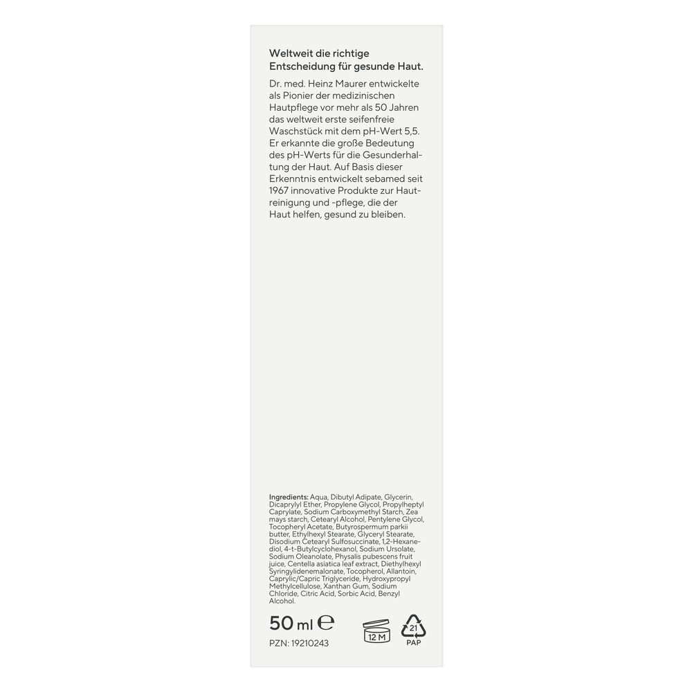 Dos de l'emballage du produit. Texte en allemand. Contient ingrédients, informations fabricant et symboles de recyclage.