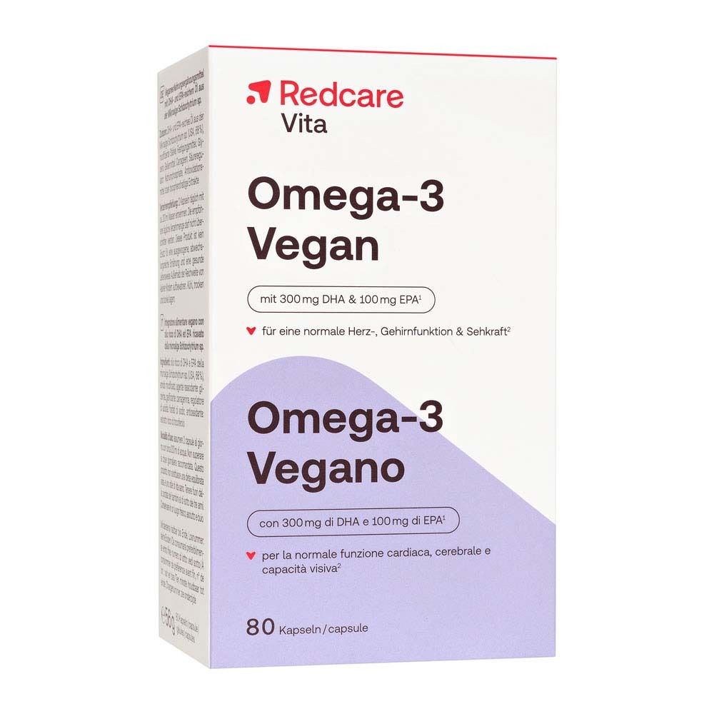 Redcare Omega-3 Vegan verpakking. Bevat 80 capsules.